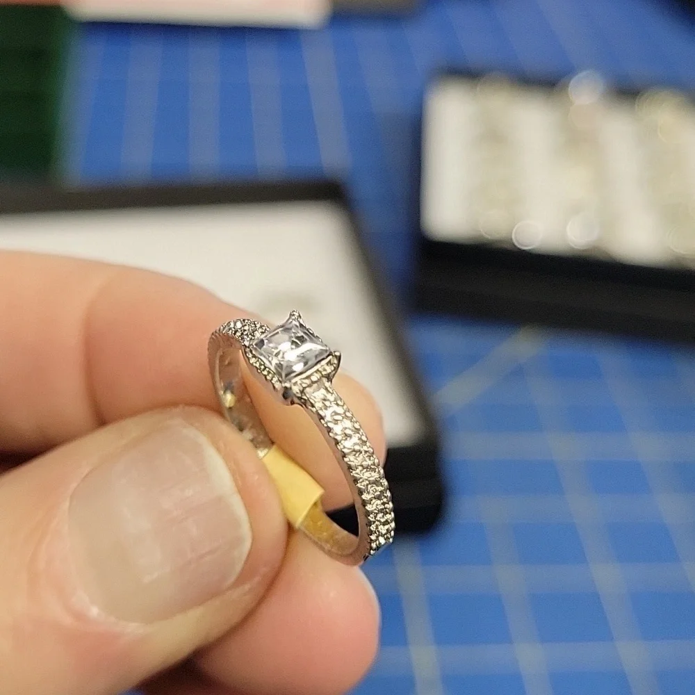 Solitaire Diamond Faux Silver Tone Ring
